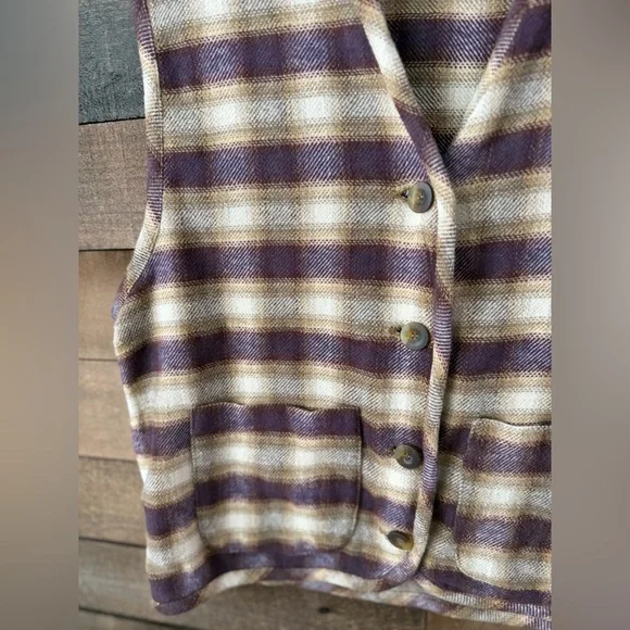 Vintage Plaid Wool Blend Button Front Vest Earth Tone Layered Folk Style - Picture 14 of 15